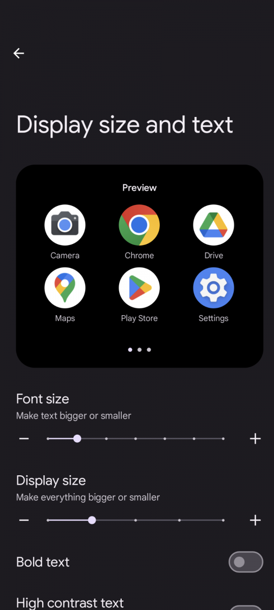 Android font size settings