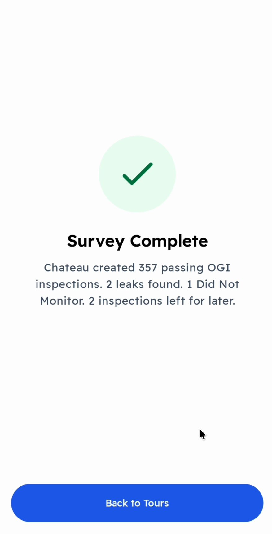 Survey Complete: the passing OGI inspections Chateau created, the leaks found and the inspections left for later.