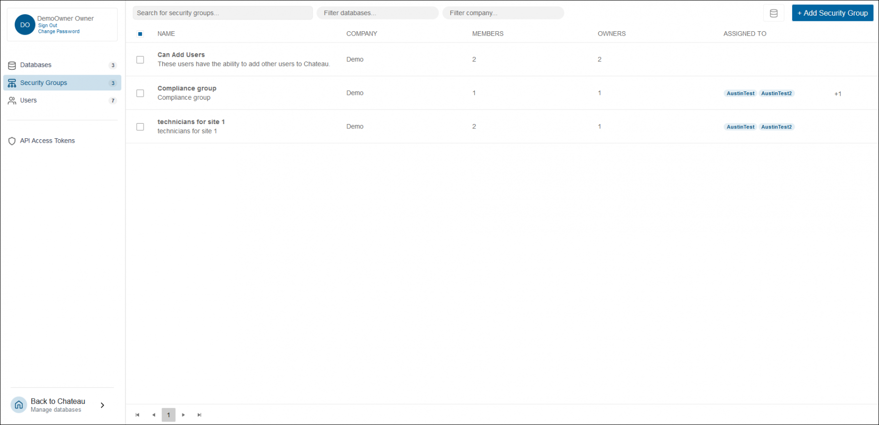 Majordomo security groups